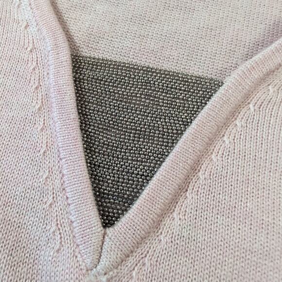 White House Black Market Pink V-Neck Ball Chain Pullover Sweater, size small - Picture 3 of 9